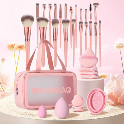 Summer All in One Makeup Tool Set, 22pcs Makeup Brush & 4 Triangular Powder Puff & 2 Mixed Sizes Makeup Sponges & 3 Finger Powder Puff & 1 Brush Cleaning Bowel & 1 Storage Bag, Beauty Products, Makeup Products