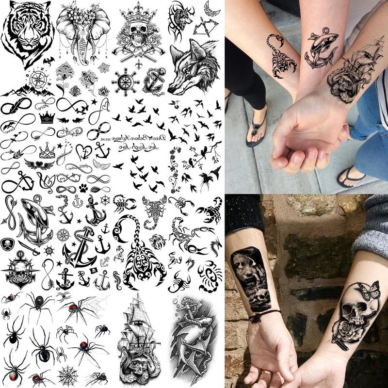 Mixed Style Pattern Black Temporary Tattoo Sticker, 48pcs/set Fake Tattoo Sticker, Body Art Sticker For Women & Men Party Dressing