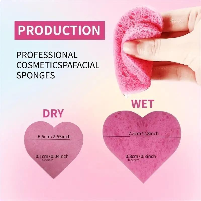 Heart Shaped Facial Cleansing Sponge, 60pcs/set?Compressed?Soft Face Wash Sponges, Face Scrubber, Facial Skin Care Tool for Women & Men