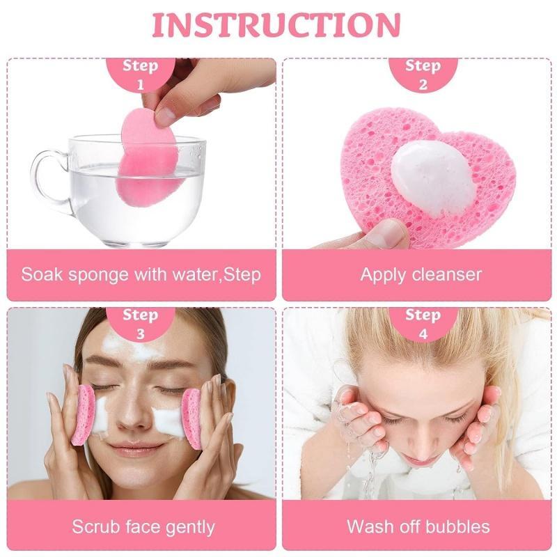 20pcs Portable Heart Shape Compressed Facial Sponge, Honeycomb Facial Cleansing Pad, Skin Friendly Cleansing Exfoliating Wood Pulp Makeup Removal Pad, Facial Cleansing Tool