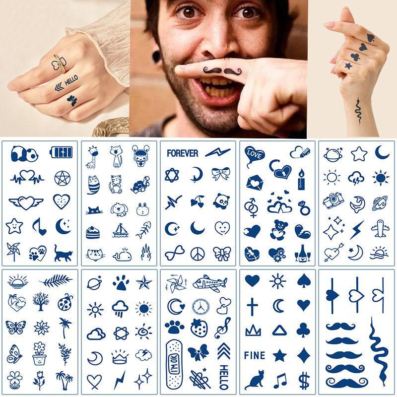 Lovely Pattern Mini Tattoo Sticker, 5pcs/set Self-adhesive Waterproof Herbal Tattoo Sticker for Men Women Adults, Long Lasting Fake Tattoos Body Art Makeup Tool for Festival Decor, Naughty Stickers Temporary Tattoos Kit for Halloween