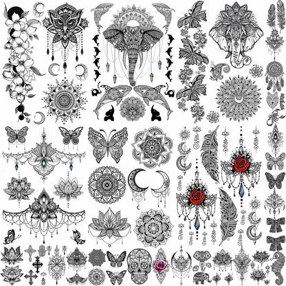 Vintage Butterfly & Moon Pattern Temporary Tattoo Sticker, 28pcs/set Waterproof Fake Tattoo Sticker, Body Art Sticker for Women & Men