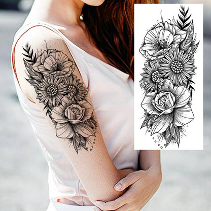 Floral & Snake Pattern Temporary Tattoo Sticker, 8pcs Aesthetic Fake Tattoo Sticker, Body Art Sticker for Women & Men