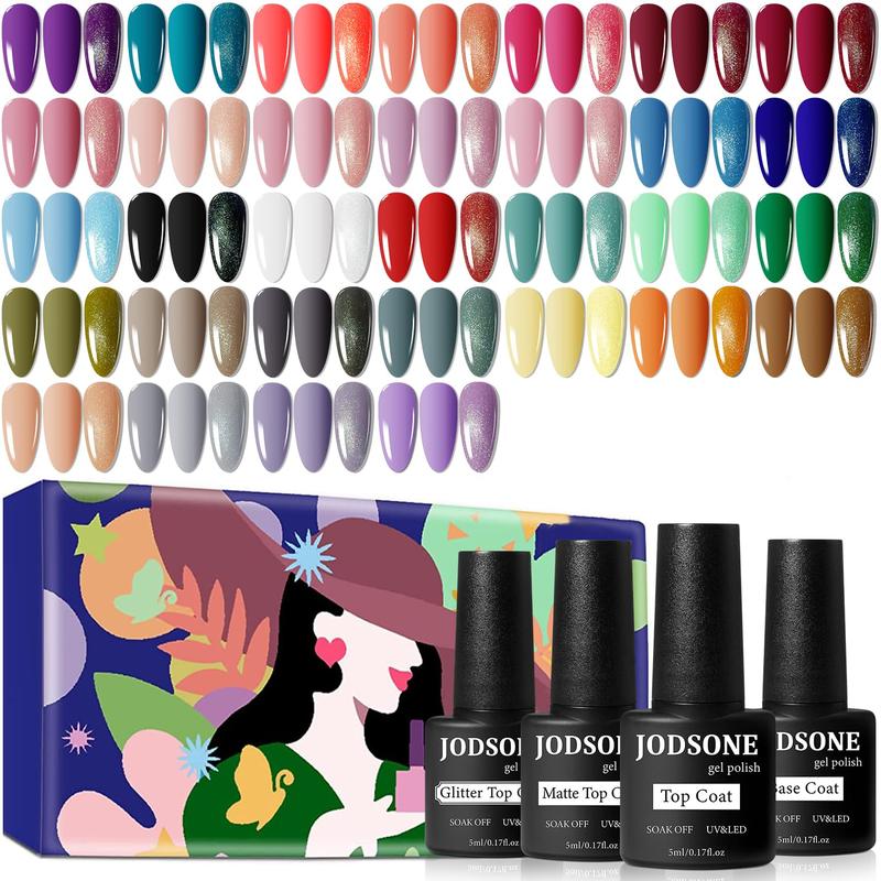 JODSONE 35 PCS Gel Nail Polish Set with 32 Colors Gel polish Kit Base Coat No Wipe Matte GlossyTop Coat Nail Polish Set Green Blue Red Pink Collection Gifts for Women Mother's day gifts