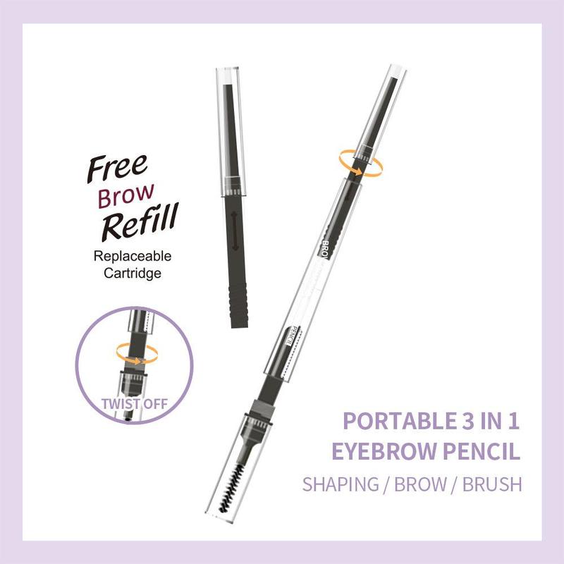 Portable 3 in 1 Eyebrow Pencil (1 Piece), Waterproof Eyebrow Pencils with Refill, Eyebrow Makeup Tool for Women