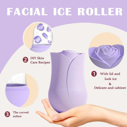 Rose Shaped Facial Massage Roller, Silicone Ice Ball Face Massager, Facial Skin Care Tool for Reducing Acne & Skin Care