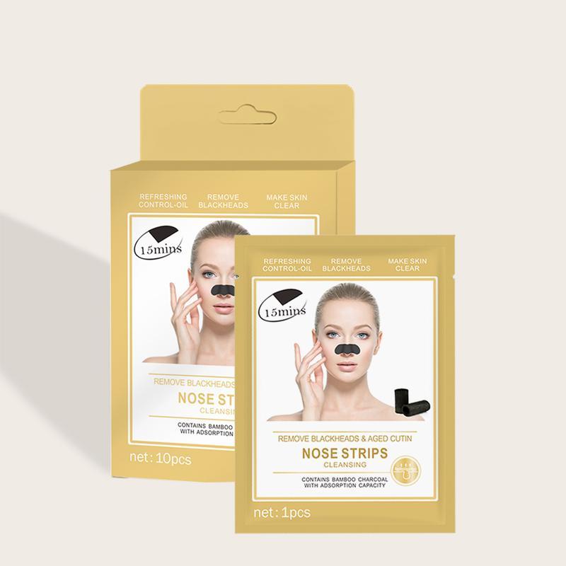 10pcs Bamboo Charcoal Blackhead Removal Mask, Nasal Blackhead Cleaning Mask Stickers, Skin Refreshing Deep Cleansing Nose Care Masks, Nose Pores Cleaning Sticker Patches