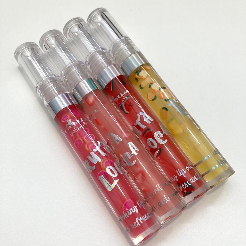 Fruit Lip Oil Fruta Loca, Fruity Lip Oil Set, Fruit Lip Gloss, Lip Kit, Shiny and Glossy, Fruit Scented, Lip Care, Moisturizing and Hydrating, Mango, Strawberry, Watermelon, Lemonaded Moisture Moisturizer Moisturize Hydrate