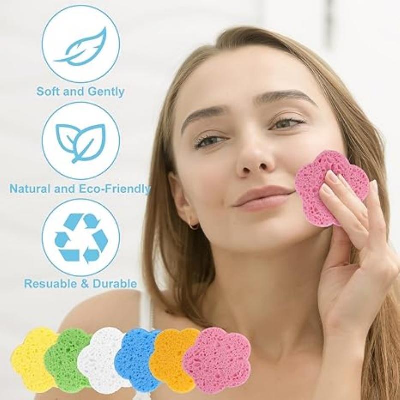 Flower Shaped Facial Cleansing Sponge, 60pcs/set Soft Face Cleansing Sponge, Face Cleaning Puff, Makeup Accessories