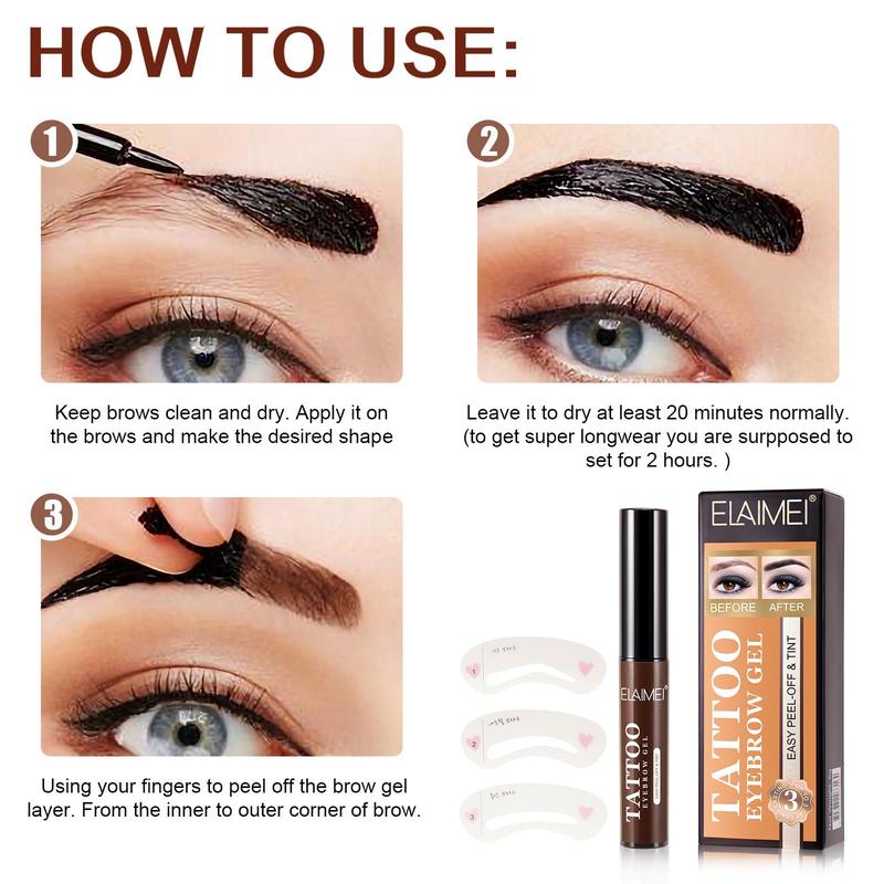 ELAIMEI Tattoo Eyebrow Gel Makeup Waterproof Lasting Eye Brow Enhancers Liquid Gel 3pcs