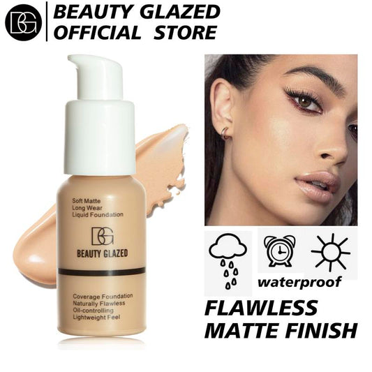 BEAUTY GLAZED Liquid Foundation HD Full Coverage Soft Matte & Poreless Finish Waterproof Ultra-HD Face Makeup 30ML Concealer Flawless