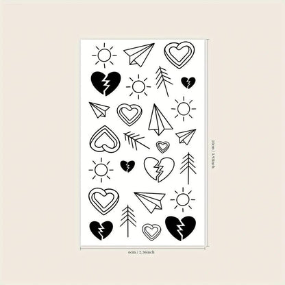 Long-lasting Temporary Tattoo (1 Piece), Heart and Line Pattern Temporary Tattoo Sticker for Party Makeup Performance