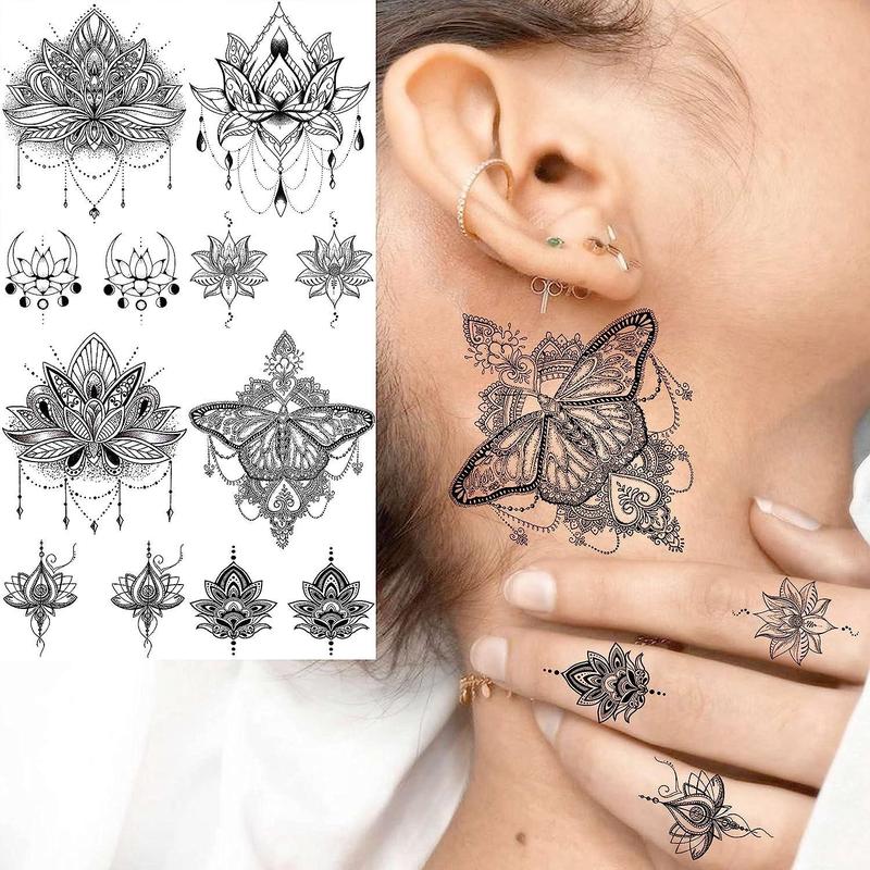 15pcs Flower & Pendant Pattern Tattoo Sticker, Bohemian Body Art Decoration for Women & Girls, Temporary Tattoo Decal for Arm Neck Chest