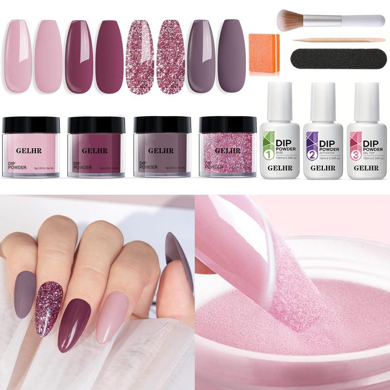 Long-lasting Dip Powder Nail Art Set, 11pcs/set Glitter Glossy Dipping Powder Nail Kit with Base Coat & Activator & Top Coat & Nail Art Tool, DIY Manicure Kit for Home Salon, Cruel Summer