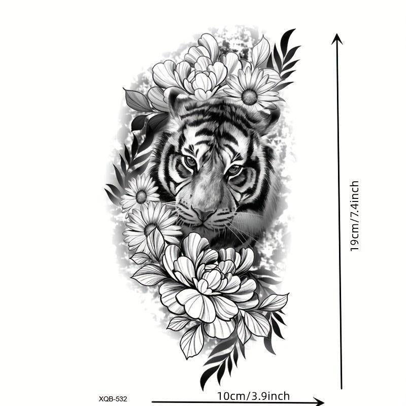 Flower & Tiger Pattern Temporary Tattoo Sticker, 1 Count Waterproof Fake Tattoo Sticker, Realistic Tattoo Sticker, Body Art Sticker for Women & Men