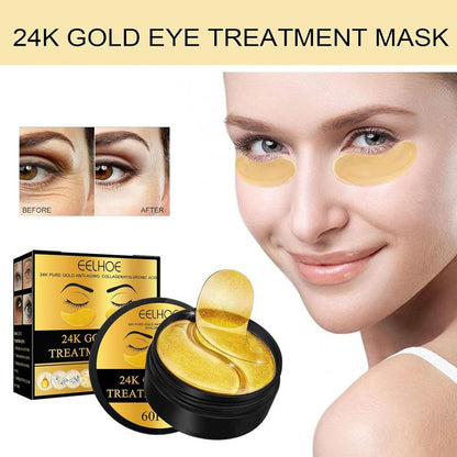 60 Pcs 24K Gold Under Eye Patches, Anti-Aging Eye Mask Infused with Collagen and Hyaluronic Acid - Reduce Dark Circles, Puffiness, and Wrinkles Moisturize Repair