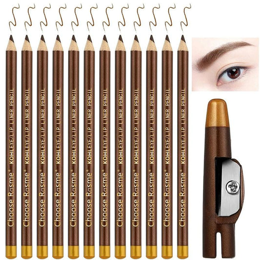 Durable Eyebrow Pencil (12pcs/set), Long Lasting Eyebrow Pencil, Brow Styling Brush, Sweat Proof High Pigmented Brow Shading & Filling Pencil, Makeup Tool Easy to Apply