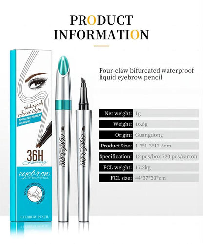 4-Tip Liquid Eyebrow Pencil, Brow Shading &Filling Pencil,  Waterproof Long Lasting Brow Styling Pen, Brow Brush Makeup Tool