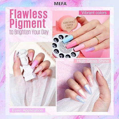 MEFA Pearl Gel Nail Polish Set, 12 Colors Shimmer Shades Mermaid Soft Pink Light Blue Purple Summer Glitter Swirl Sell Thread Gel Nail Polish Kit Nail Art Manicure DIY Salon Home Women Gifts