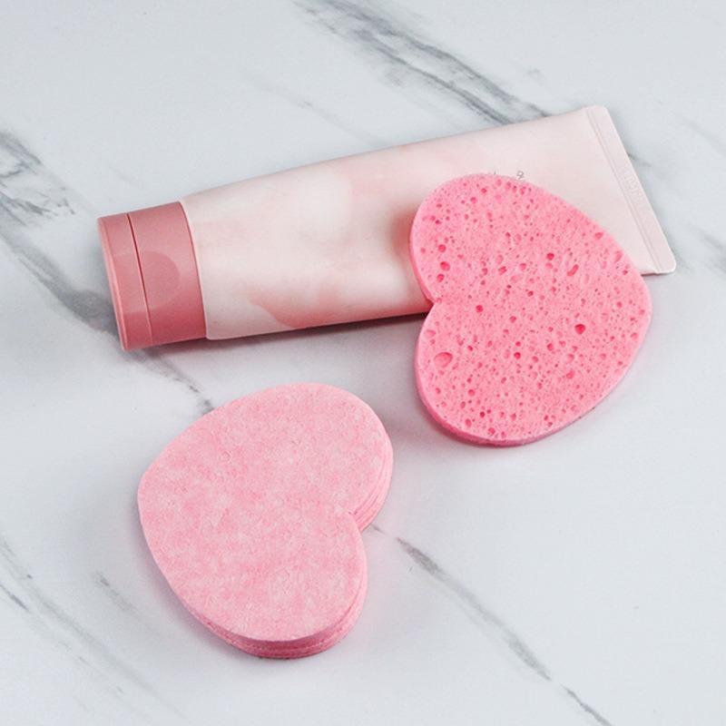 20pcs Portable Heart Shape Compressed Facial Sponge, Honeycomb Facial Cleansing Pad, Skin Friendly Cleansing Exfoliating Wood Pulp Makeup Removal Pad, Facial Cleansing Tool