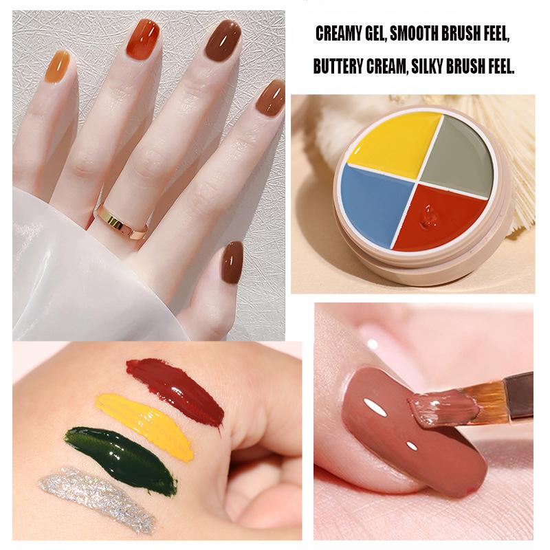 4-Colors Solid Cream Nail Polish Gel Pallet (Come with free brush)