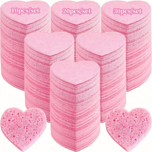 Heart Shaped Facial Sponge, 10/20/30pcs Compressed Face Wash Pad, Exfoliating Facial Cleansing Sponge, Facial Skin Beauty Tool, Skincare Tools