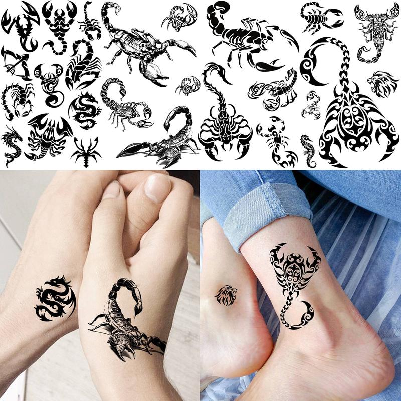 Spider Web & Snake & Scorpion & Dragon Pattern Temporary Tattoo Sticker, 15pcs/set Realistic Fake Tattoo Sticker for Party, Long Lasting 3D Fake Tattoo Sticker