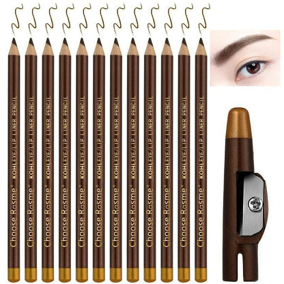 Eyebrow Pencil, 12pcs/set Long Lasting Eyebrow Pencil, Brow Styling Brush, Sweat Proof High Pigmented Brow Shading & Filling Pencil, Makeup Tool Easy to Apply