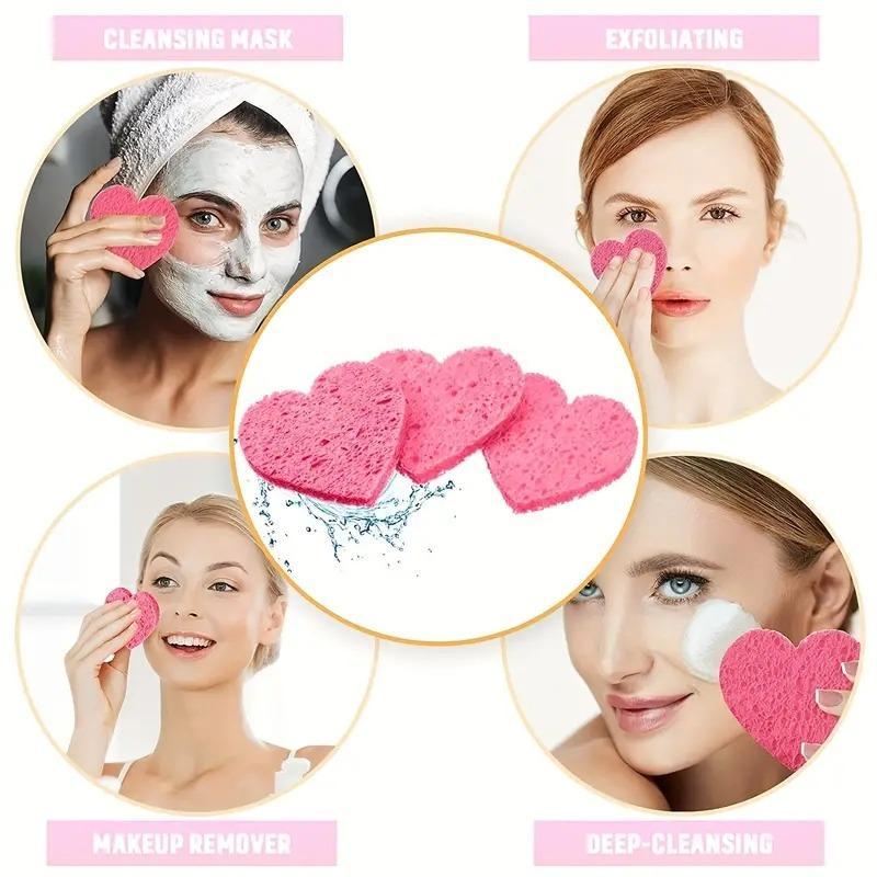 Disposable Heart Shaped Facial Cleansing Puff, Facial Washing Sponge, Skincare Tool, Dual Sided Facial Scrubber, Compressed Facial Sponges for Travel