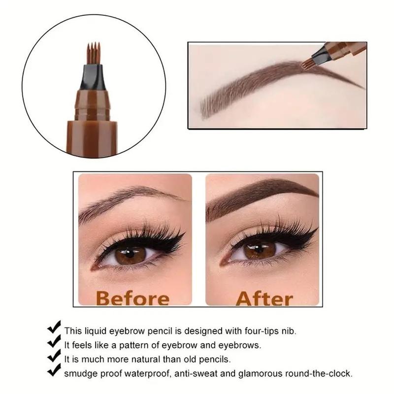 Waterproof 4 Split Tip Eyebrow Pencil, 1 Count Long Lasting Brow Styling Pen, Brow Shading & Filling Pencil, Eye Brow Makeup Product