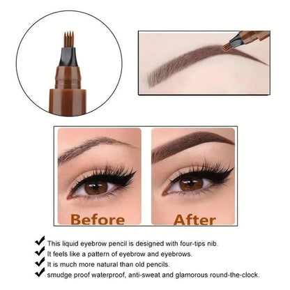 Waterproof 4 Split Tip Eyebrow Pencil, 1 Count Long Lasting Brow Styling Pen, Brow Shading & Filling Pencil, Eye Brow Makeup Product