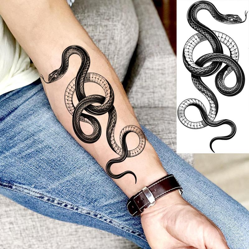 Snake & Flower Pattern Temporary Tattoo Sticker, 10pcs/set?Realistic Arm Tattoo Sticker, Body Decoration for Men & Women