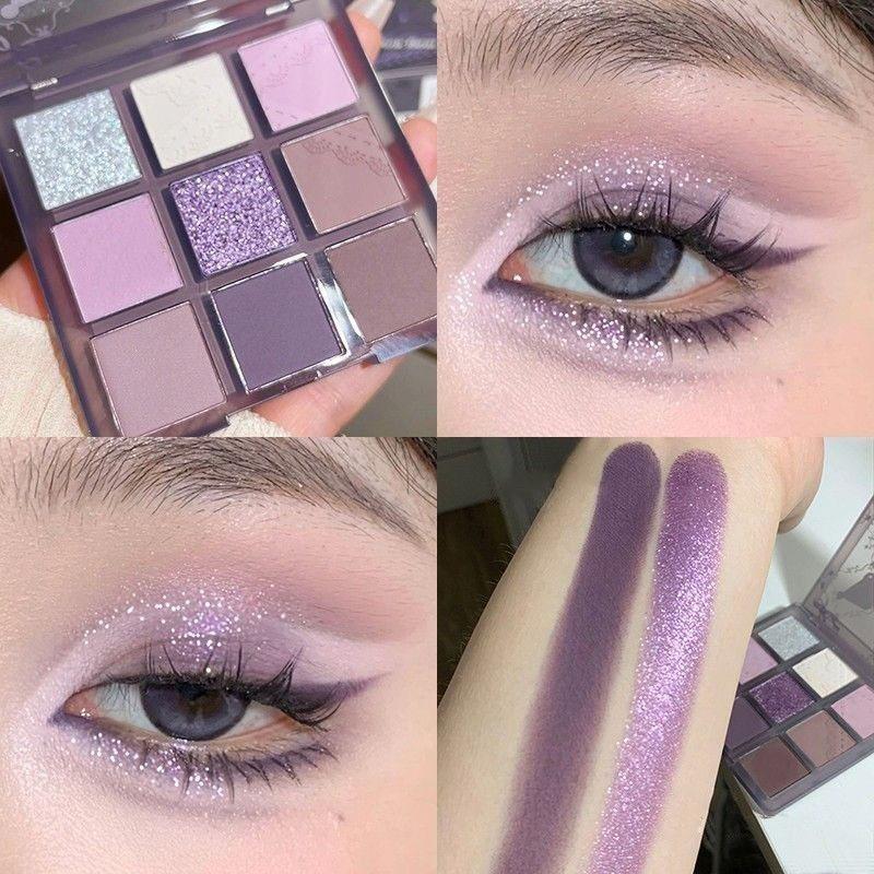 Music Festival Makeup 9 Color Purple Tones?Eyeshadow Palette, Matte Glitter Shimmering Eye Shadow Makeup Palette, High Pigmented Colorful Eye Makeup Product