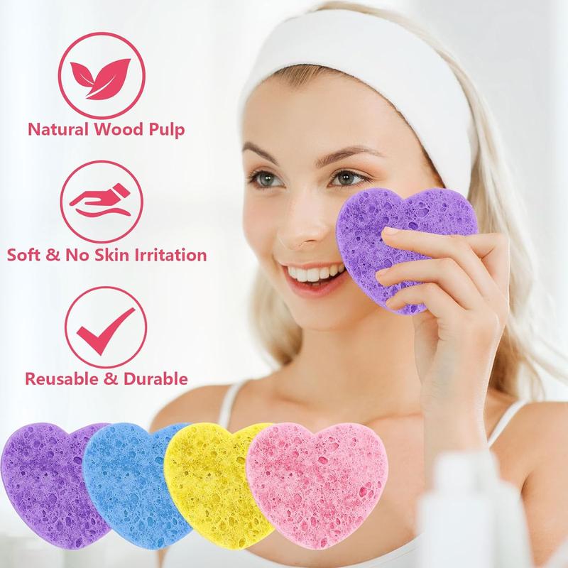 Heart Shaped Facial Cleansing Sponge, 60pcs/set?Compressed?Soft Face Wash Sponges, Face Scrubber, Facial Skin Care Tool for Women & Men