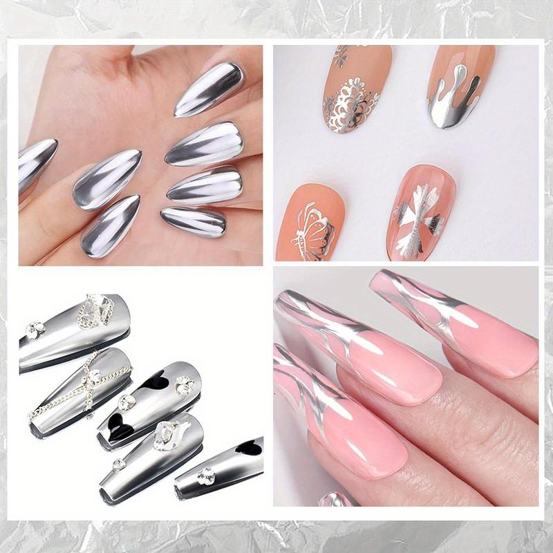 Silver Chrome Nail Polish, 5 Counts/set Including 1 Count Metallic Painting Nail Gel and 4 Counts of Nail Brushes, Mirror Surface Nail Gel Polish, Glossy Nail Art Gel