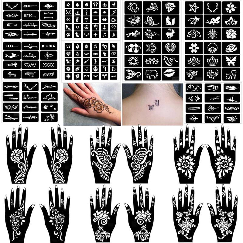 Mixed Pattern Tattoo Stencil, 22pcs/set Creative Henna Stencil, Henna Tattoo Stencils for Women & Girls, Body Art Stencils for Festival, Fake Tattoos Custom, Back to School