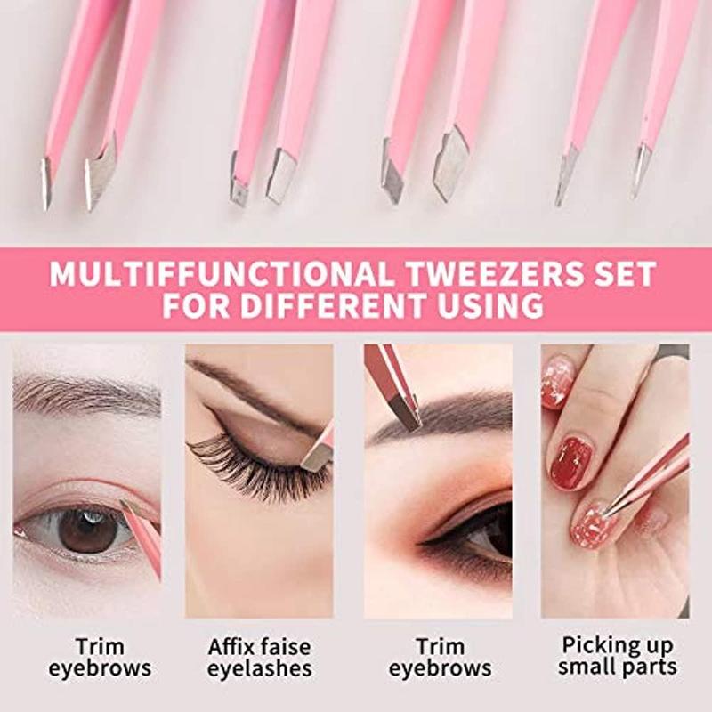 Comfort Stainless Steel Eyebrow Tweezers with Box, 4 Counts Tweezers for Eyebrows, Facial Hair, Ingrown Hair & Blackhead Cleaning, Trending Products, Summer Gift