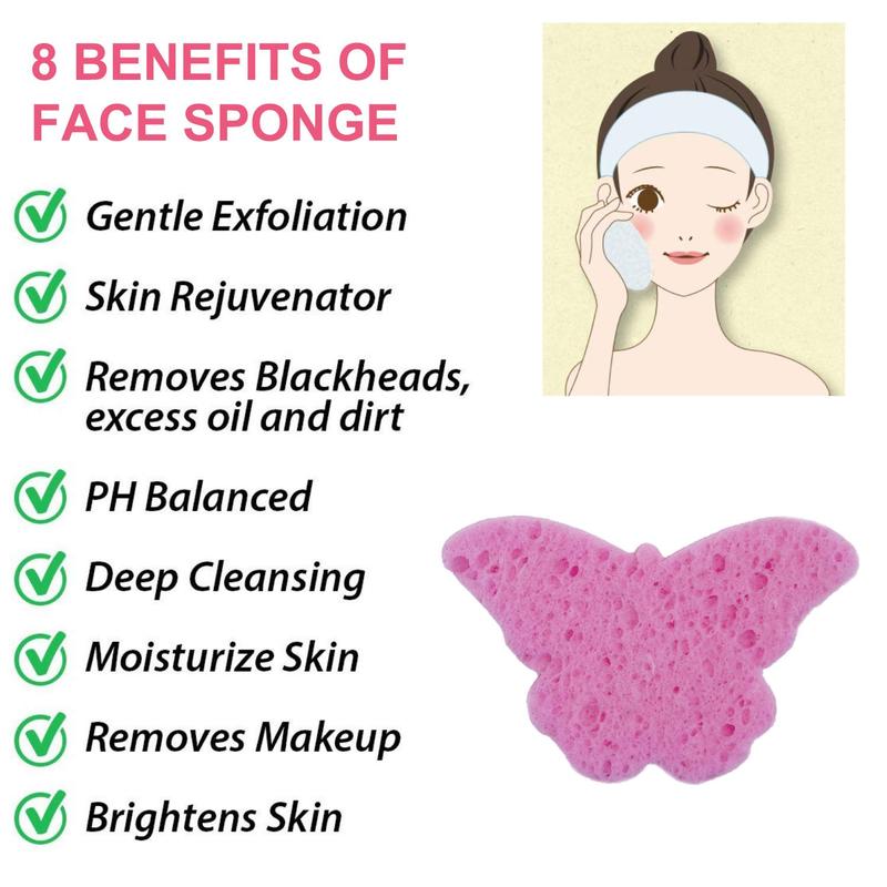 Reusable Facial Deep Cleansing Makeup Remover Sponges, 30pcs Butterfly Shaped Facial Cleansing Sponge, Professional Skincare Tools for Daily Use