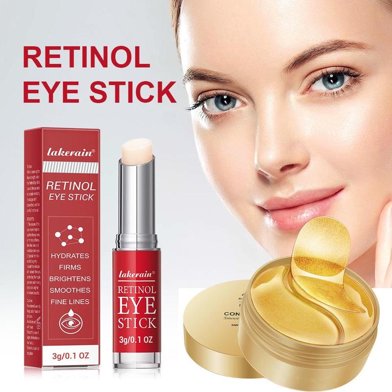 Retinol Eye Cream Stick & Eye Mask Patch Set, 2 Counts/set Eye Care Product for Soothing Dark Circles, Puffiness, Hydrating Eye Skincare Product for Women