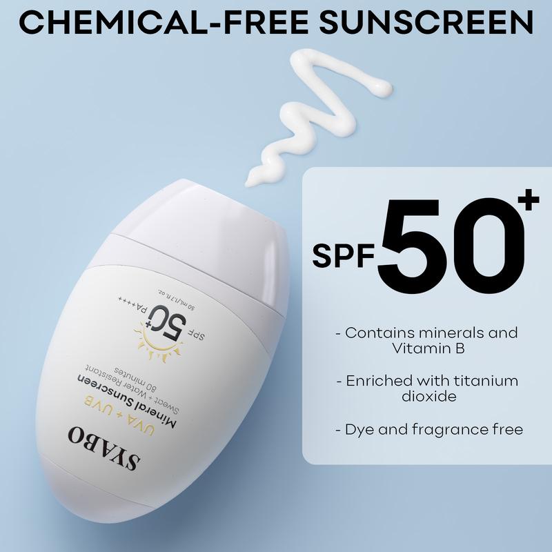 Mineral Sunscreen, SPF 50+ Sunscreen Lotion with Zinc Oxide, Water Resistant Face Sun Cream, Calms Sensitive Skin and Acne-Prone Skin, Broad Spectrum UVA/UVB Sun Protection, 1.7 FL OZ skin repair hydrate moisture moisturizing Facial Moisturize