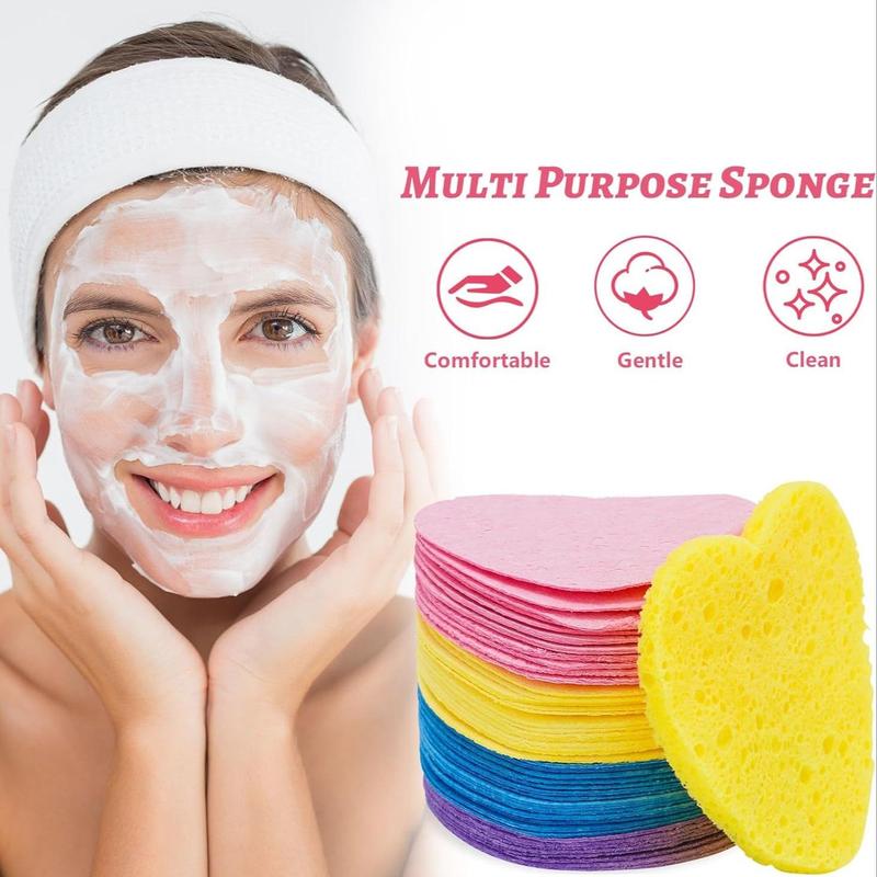 Heart Shaped Facial Cleansing Sponge, 60pcs/set?Compressed?Soft Face Wash Sponges, Face Scrubber, Facial Skin Care Tool for Women & Men