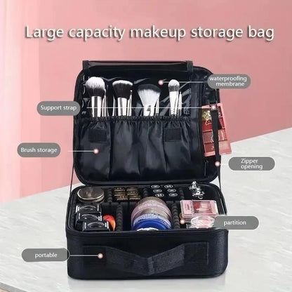 Large Capacity Makeup Bag, Back to School?Portable Cosmetic Storage Bag with Handle, Multi-grid Professional Cosmetic Organiser, Multi-functional Travel Box Bag for Outdoor Summer Travel