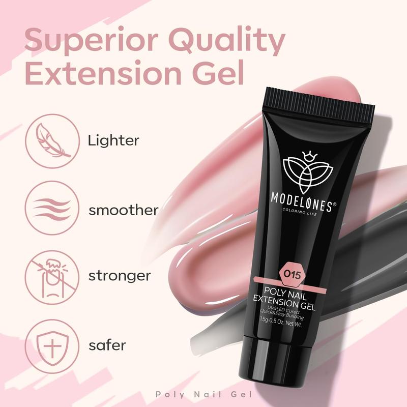 [New Product Sale]Modelones Poly Gel Nail Kit - 6 Colors Poly Nails Extension Gel Kit Nude Clear Black Pink Complete Starter Kit with Nail Lamp for Beginner Salon at Home