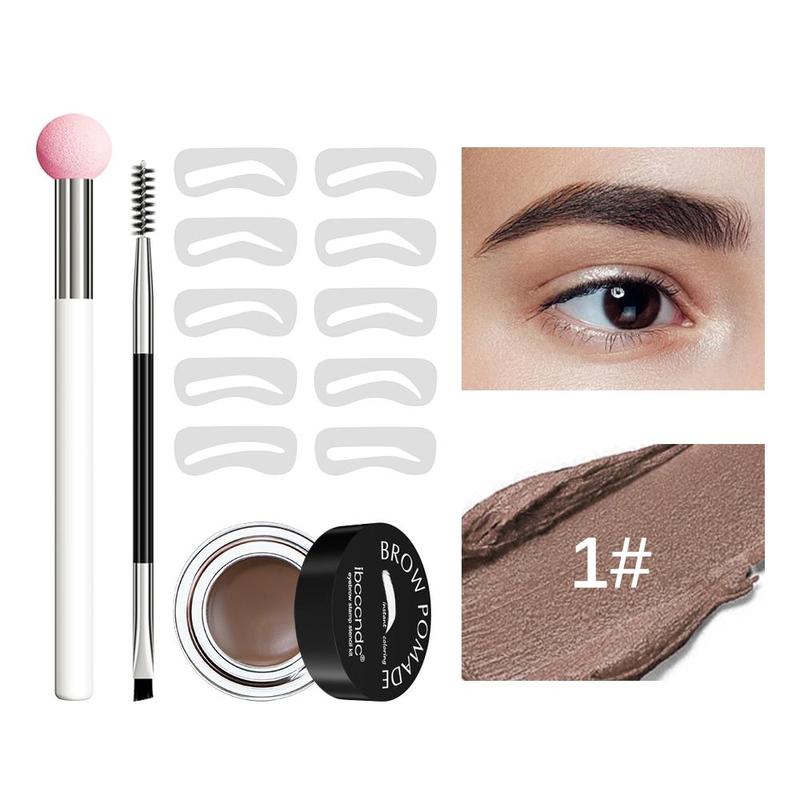 Waterproof Eyebrow Cream with Brush, 1 Count Eyebrow Gel with 1 Count Sponge Brush & 1 Count Double Ended Spiral & Flat Brush & 10pcs Reusable Eyebrow Stencil, Eyebrow Makeup Tool Set