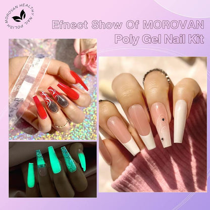 Morovan 12 Colors Poly Gel Nail Extension Set - Pure, Glitter, and Builder Gel for Beginners DIY Home Set Professional Nail Art