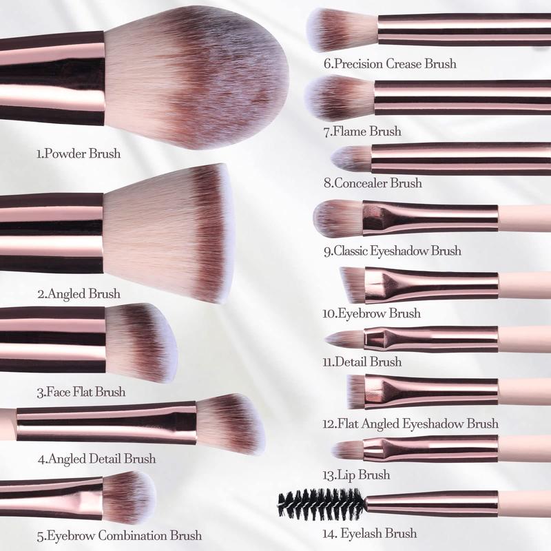 Travel Makeup Brush Set 14 Pcs with LED Light Mirror Foundation Powder Concealers Eye Shadows Makeup Set Compact Gift (PINK)