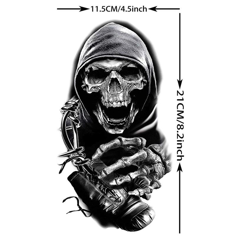 1 Sheet Halloween Skull Pattern Tattoo Sticker, Fake Arm Tattoo Decal for Festival Decor, Temporary Body Art Sticker for Adults