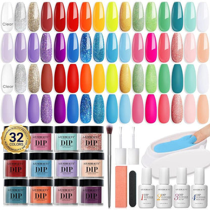 AZUREBEAUTY 32 Colors & 10 Tools Dip Powder Nail Starter Kit, Gift for her, DIY Nails at Home, All Season Colors All-in-One Kit Nail Art