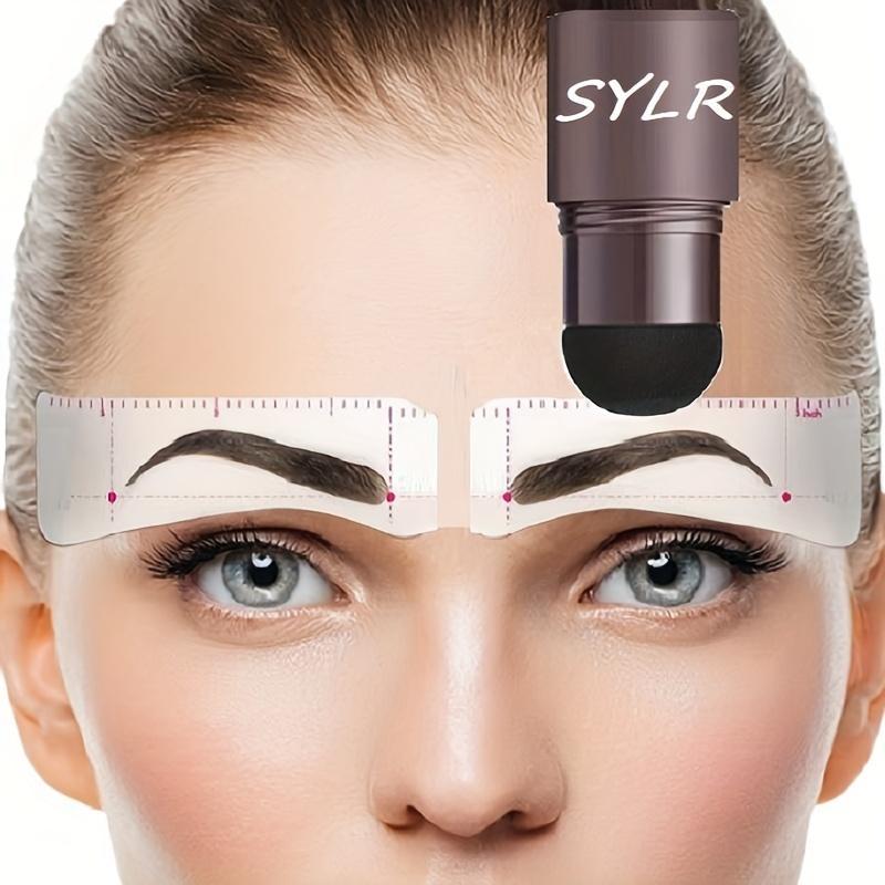 1 Set Professional One Step Eyebrow Stamp Shaping Supplies for Women Girls Beginners, Waterproof Eyebrow Makeup Products with 10 Reusable Stencils & Eyebrow Brush