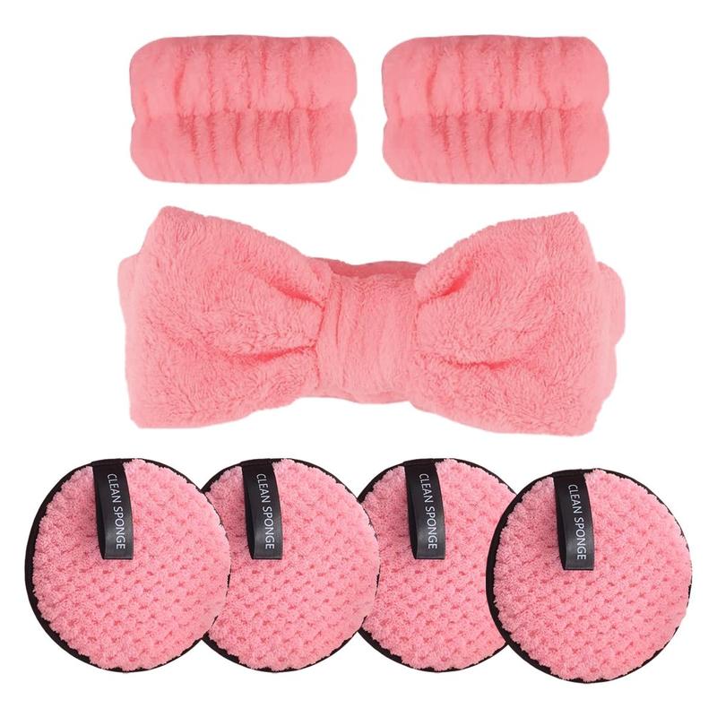 Face Washing Tool Set, 4 Counts Soft Face Washing Makeup Remover Pad & 1 Count Waterproof Head Band & 2 Counts Soft Wristband, Facial Skincare Tool